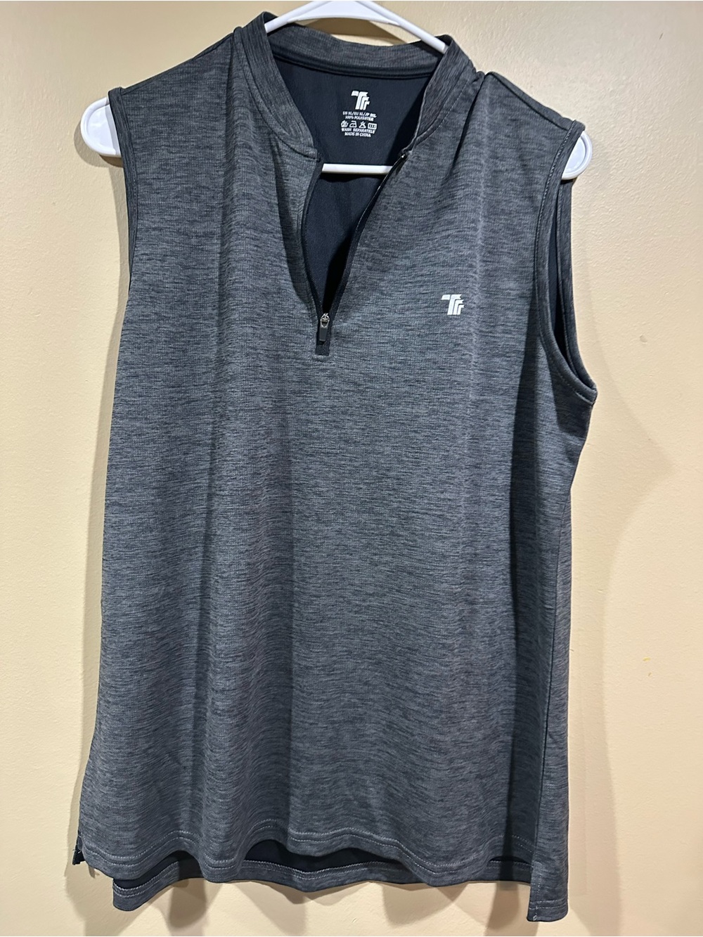 Tech Grey Sleeveless Zip-Front Performance Top